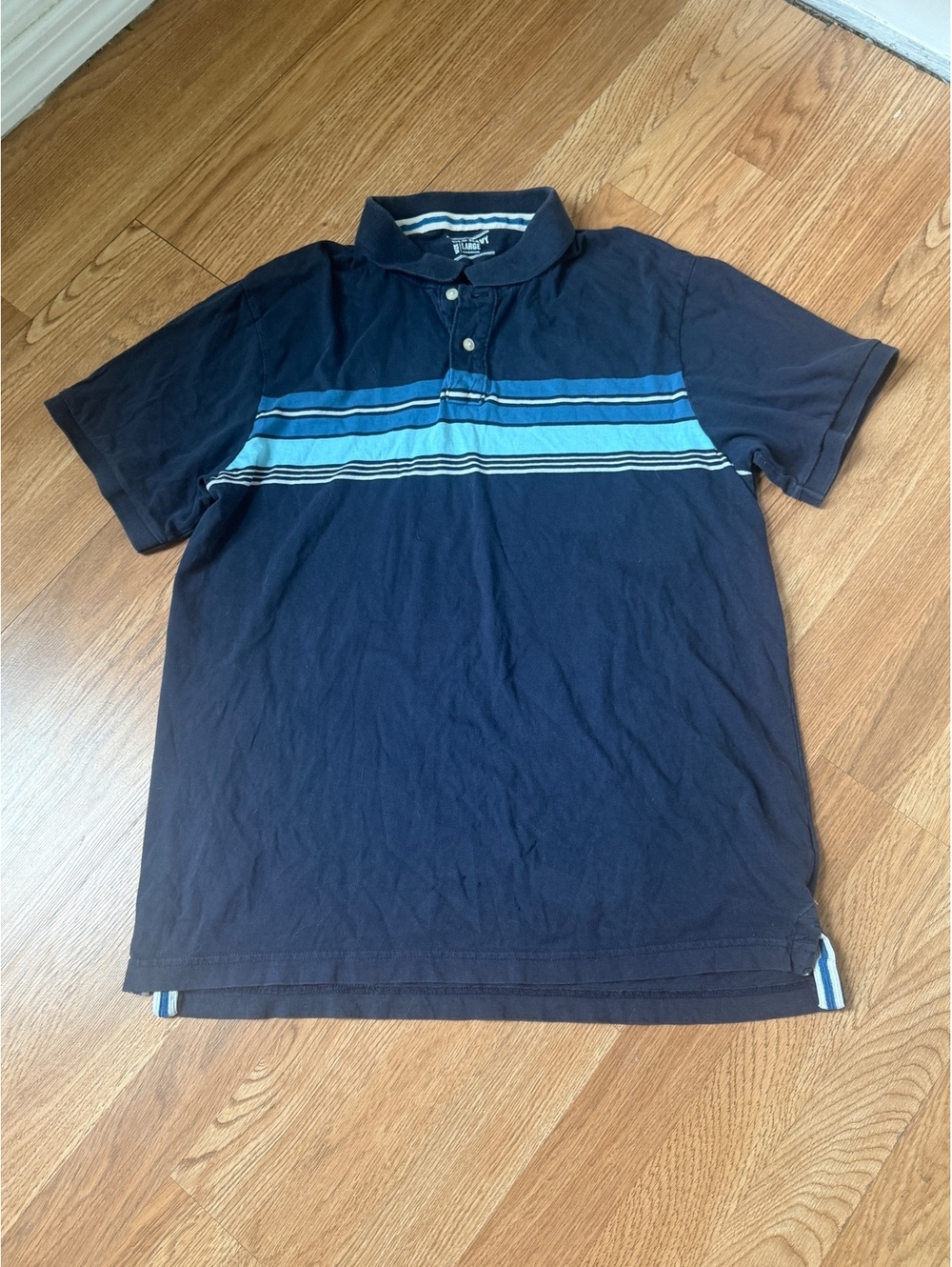 Y2K 2010 Old Navy Large Navy Blue Polo Shirt with Stripes